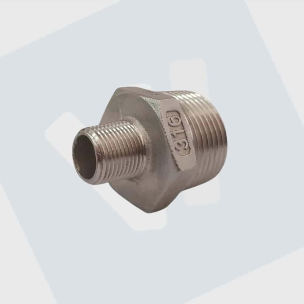 RVS (316) dubbele verloopnippel 3/8"-½"-¾"- 1"