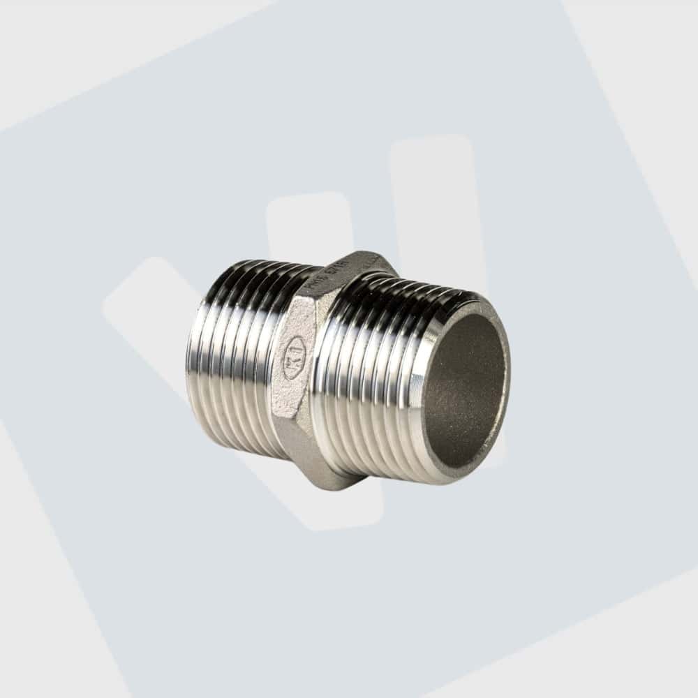 RVS (316) dubbele nippel ¼"-3/8"-½"-¾"- 1"- 1¼"- 1½"-2" bu