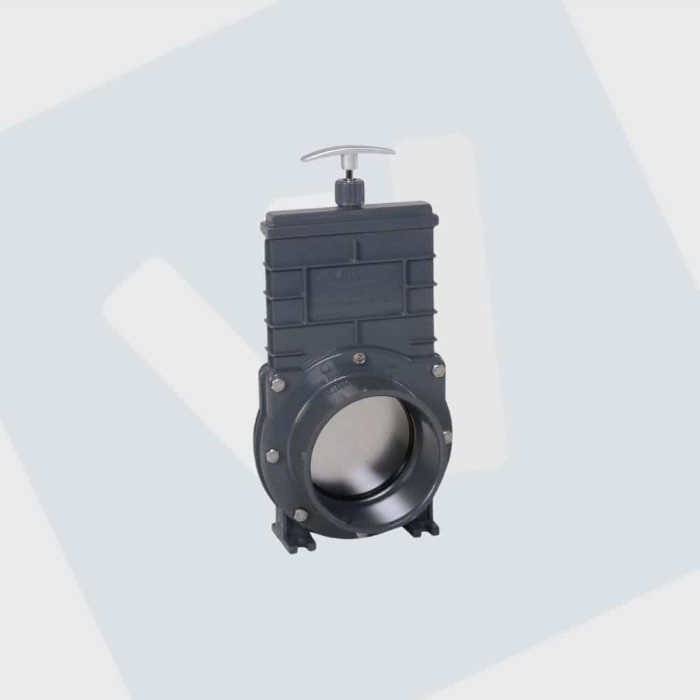schuifafsluiter PVC 50-63-75-90-110-160 en 200 mm met RVS schuifblad en spindel